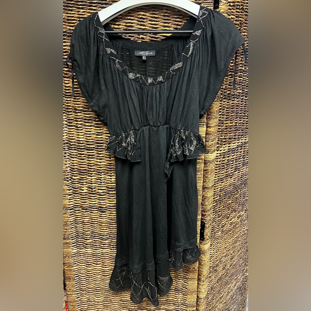 All Saints- Womens Elegant Black Women's Top, Alketa, Size: 4, spit bottom front
